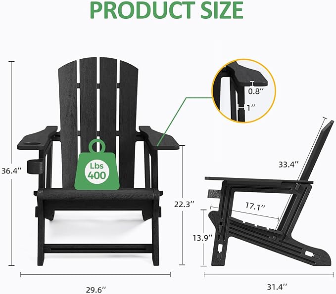 Modern Adirondack Chair – Black | HDPE Plastic Outdoor Lawn Chair