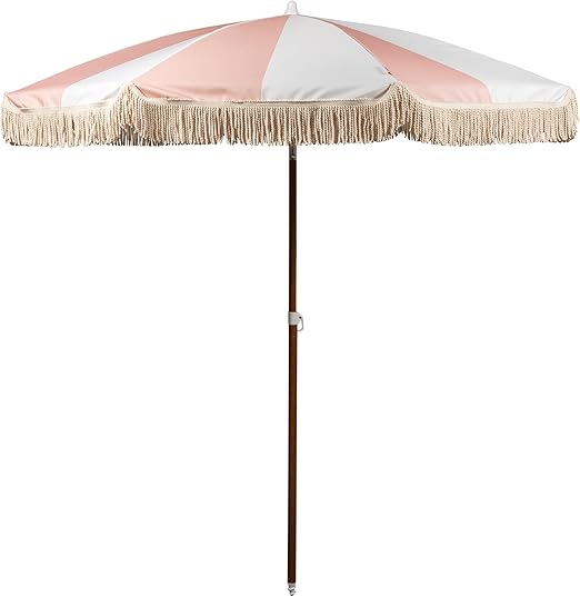 BEACH STATE Summerland 6.5 ft Beach Umbrella with Fringe (UV 50+)