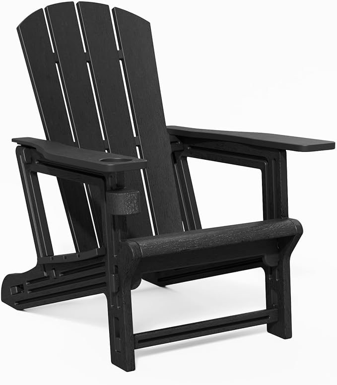 Modern Adirondack Chair – Black | HDPE Plastic Outdoor Lawn Chair