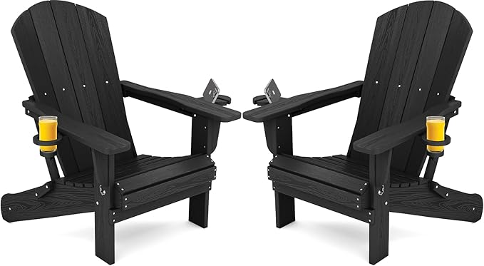 SERWALL Folding Adirondack Chair Set of 2 (Black)