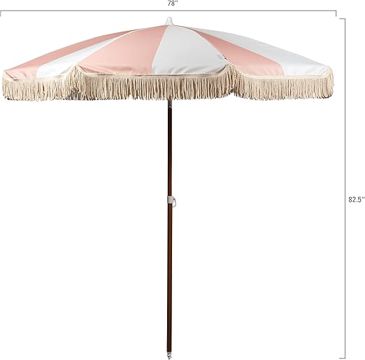 BEACH STATE Summerland 6.5 ft Beach Umbrella with Fringe (UV 50+)