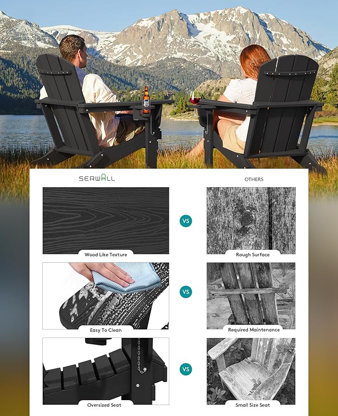 SERWALL Folding Adirondack Chair Set of 2 (Black)