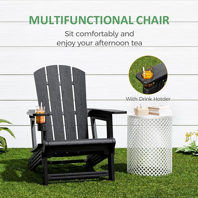Modern Adirondack Chair – Black | HDPE Plastic Outdoor Lawn Chair